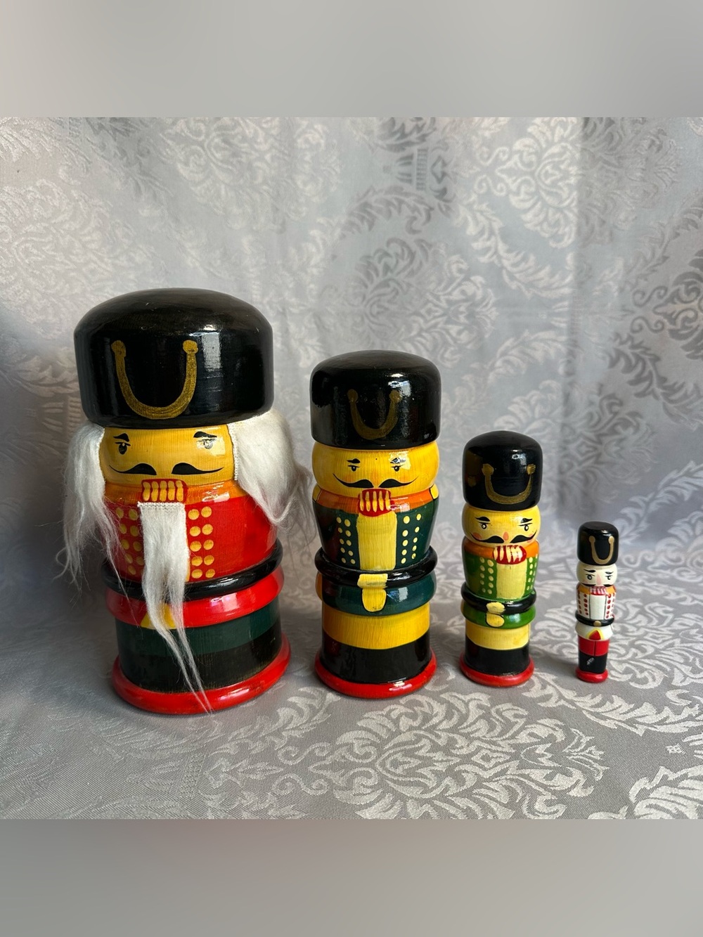 Vintage Wooden Nutcracker Nesting Dolls Hand Painted Christmas